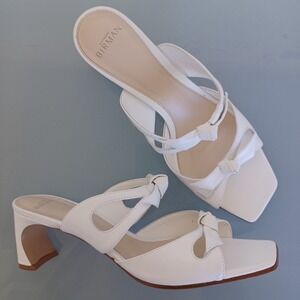 Alexandre Birman Clarita White Leather Knotted Bow Block Heel Sandals Size 40